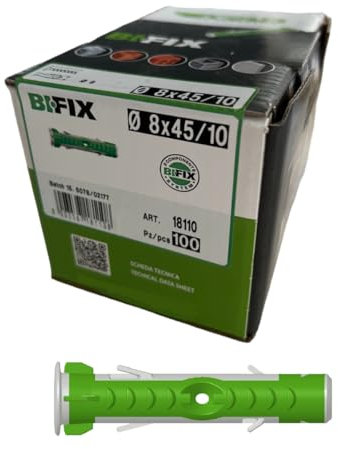 8 x 45mm (100pcs) BI-FIX Universal Expansion Wall Plug Bi-Component Nylon Powerful Plug with Intelligent 2-Component Technology for Fastenings in Concrete, Bricks, Stone, Gypsum Plasterboard