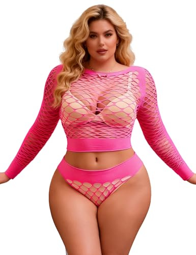 ohmydear Damunderkläder nätnätsset sexiga underkläder dam heta underkläder mini babydoll klänning hög elastisk bodystockings transparent fishnet sexig outfit klubbkläder, rosa, XS-M