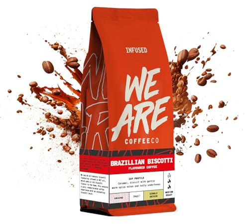 We Are Coffee Co - Brazilian Biscotti Flavour Infused Ground Coffee | Single Origin Arabica | Omni Grind 1kg | Medium Roast | Flavoured | Freshly Roasted in the UK