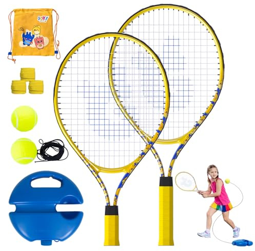 Kids Tennis Rackets 2 Pack with Tennis Trainer Rebound Balls, Size 19 & 21 Tennis Training Equipment for Parent-Child Activities, Portable Beginners Junior Youth Practice Kit for Boy Girl