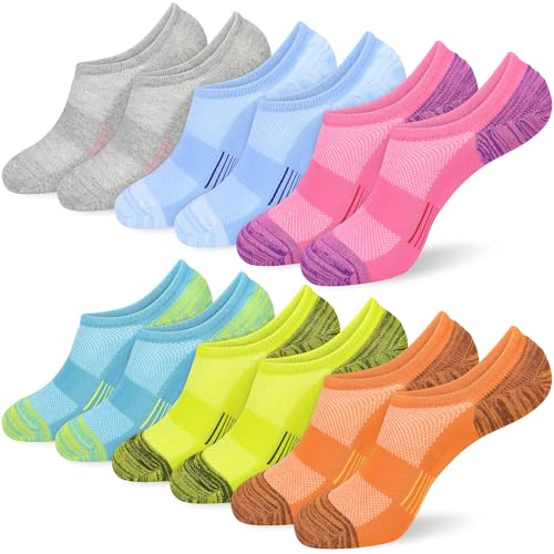 srclo Womens 6 Pairs Invisible Trainer Socks,No Show Low Cut Casual Socks,Non Slip Cushioned Socks for Ladies and Girls Sneaker Canvas Shoes Size 3-5 6-8