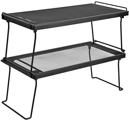 IBERG Stackable Cabinet Shelf Organizer, Set of 2 Metal Shelves (Black)