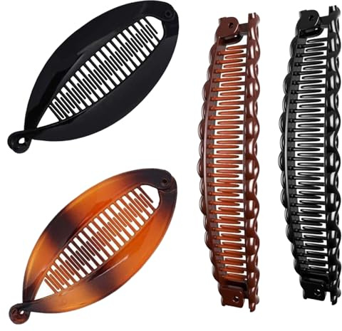 4 Stück Banana Clip Dickes Haar,Bananen Haarspange,Vintage Fischschwanz Bananenspange Haare Dünnes,Banana Hair Clips,Haarklammer Damen,Haarspangen Frauen,Hochsteckfrisuren Haarclip,Bananenclip Frauen
