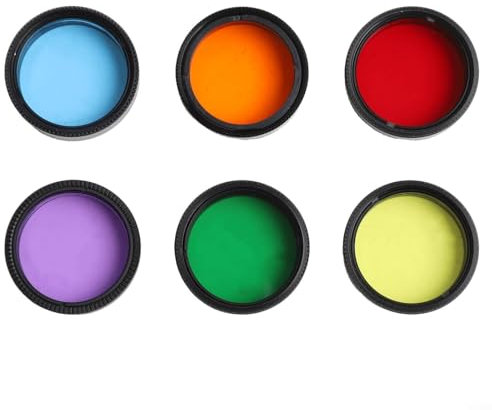 Zilimontt 6 Stück Teleskopfilter, 3,2 cm Gewinde Teleskop Okularfilter-Set, sechs Farbfilter, für Mond- und Planetenbeobachtung oder astronomische Fotografie
