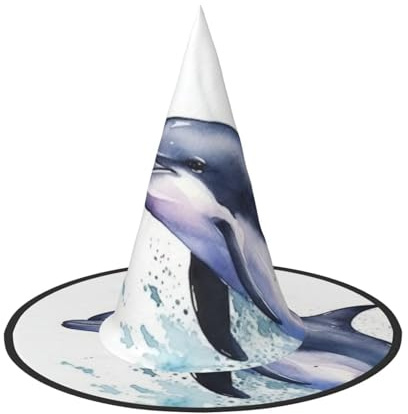 KLLTYHMU 1 chapeau de sorcière d'Halloween motif dauphin dans la mer chapeau de sorcière flottant pour homme et femme - Accessoires de costume d'intérieur et d'extérieur - Décorations d'Halloween pour