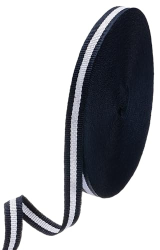 M METERXITY Ruban À Rayures (1cm x 23 Mètres, Bleu Foncé/Blanc) Ruban En Tissu Polyester À Côtes Rayé, Pour Emballage Cadeau/Décoration Mariage