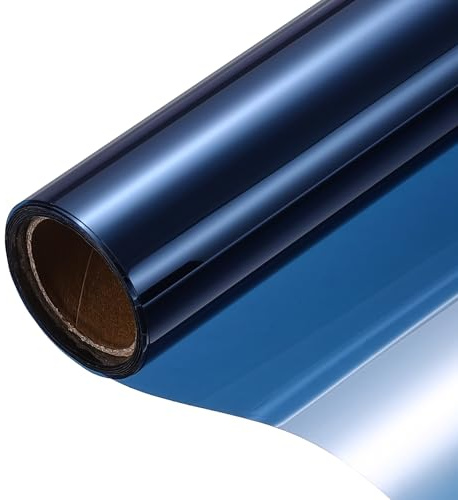 sourcing map Privacy Window Film, PET One-Way Mirror Window Tint Reflective Heat Control Self-Adhesive Cling Glass for Home Office Daytime Privacy Protection, Dark Blue Silver(40cm x 300cm)