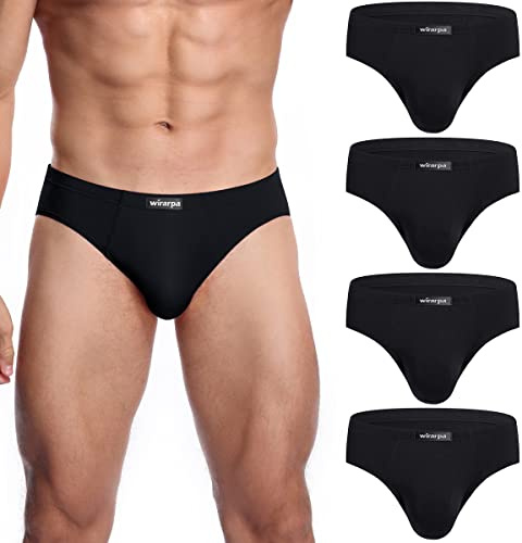 wirarpa Men's Underwear Modal Microfiber Briefs No Fly Covered Waistband Silky Touch Underpants 4 Pack Black,Small