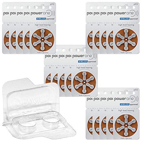 120x Varta Power One p312 Hörgerätebatterien 20x6er Blister PR41 Braun 24607 + Aufbewahrungsbox für 2 Hörgerätebatterien (10, 13, 312, 675), Batteriebox für 2 Knopfzellen bis 12 mm x 6 mm (Ø x H)