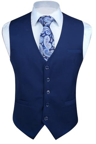 Enlision Anzugweste Herren Marineblau Formelle Weste Hochzeit Einfarbige Anzugwesten Elegant Business Westen Männer mit Taschen M