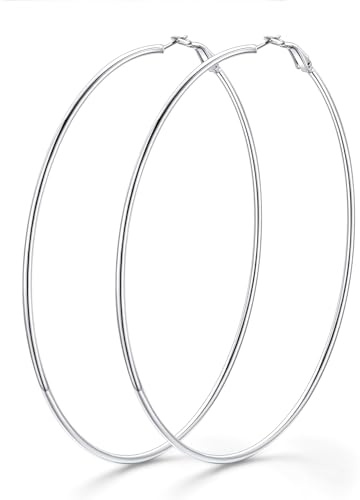 GoldChic Grandes Créoles Acier Inoxydable 100mm, Boucles d'Oreilles Femme Créoles Argent, Statement Hoop Earrings