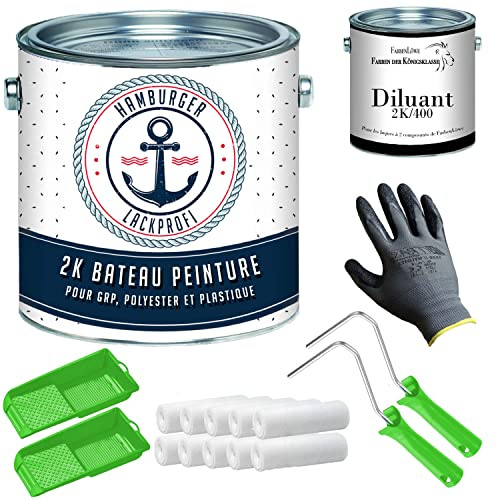 2K båtlack matt för trä och metall orangebrun RAL 8023 brun för GFK/plast/polyester yachtlack båtfärg med kit (X300) och Förtunning (1 L) (1 L) Hamburger Lack-Profi