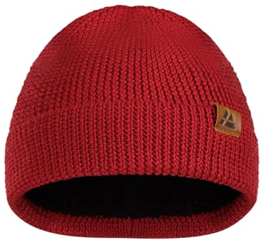 DANISH ENDURANCE Merinowolle Mütze mit Fleece, Warme Wintermütze, Stretchy & Bequem, Unisex, Beanie für Damen & Herren, Rot, Einheitsgröße