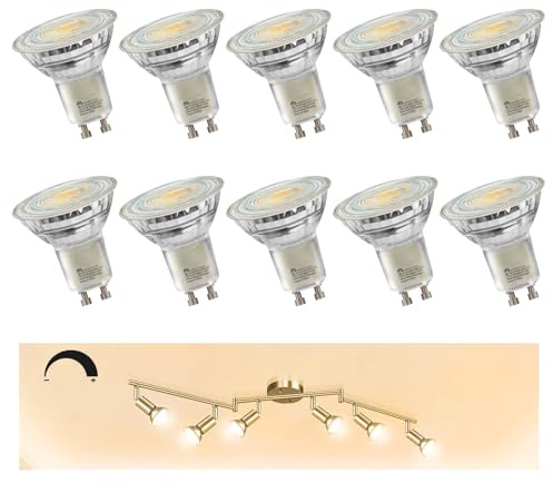 MASTERY MART 5.5W Dimmable GU10 LED Light Bulbs, 2700K Soft White, 400lm 50W Halogen Equivalent, Energy Saver for Track Lighting Fixtures, Kitchen, Basement, Living Room, 25,000 Hours, Pack of 10