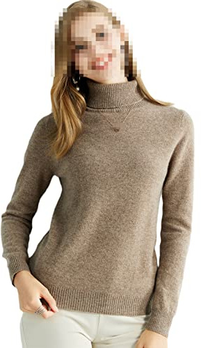 Ruereuu Suéter de punto de cachemira con cuello alto pullover top para mujer, canela, XL
