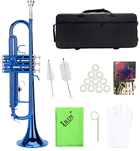 Juego de Trompeta Estándar, Trompeta de Latón con Juego de Herramientas Auxiliares, Instrumento de Viento Musical para Principiantes y Profesionales (Azul)
