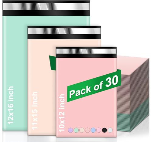Wanxida 30pcs Colored Mailing Bags Vinted Parcel Bags, Waterproof and Non-Transparent Padded Shipping Bags for Clothing, Bussiness Boxes and Other Products (3 Sizes), 25x35cm