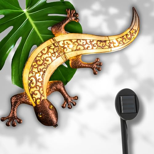 Schauer LED Solar Metall Wanddeko Gecko - 69 x 36 x 3 cm Aussen Wandbild zum Aufhängen - Wanddekoration für Outdoor mit Erdspieß - Gartendeko & Terrassen Deko & Balkondeko
