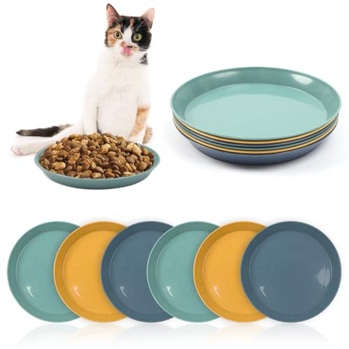QIUWORE 6 PCS Cat Bowls,Cat Food Bowl,Small Animals Flat Cat Bowl,Cat Food Bowls In Three Colors,Microwave And Dishwasher Safe,Suitable For Small Cats, Short Legged Cats