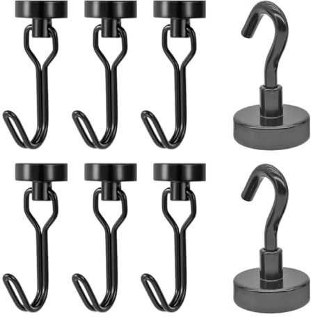 DHSBGWSX Lot de 6 crochets magnétiques rotatifs, 2 crochets magnétiques en métal inoxydable, crochets magnétiques rotatifs, crochets magnétiques porteurs, crochets magnétiques sans trace, crochets