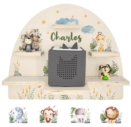 Geschenkfreude Personalisiertes Toniebox Regal für Kinderzimmer - Kinder Wandregal für Tonie Hörfiguren - Magnetisches Tonie Wandregal zur aufbewahrung von Tonieboxen und Figuren – SafariBaby