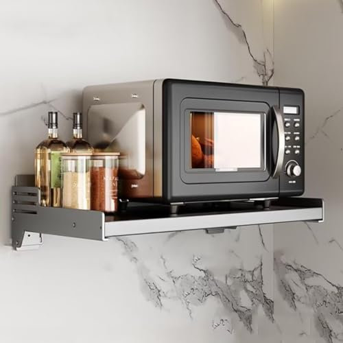 Mensola per Forno a Microonde, da Parete, in Acciaio al Carbonio, Montaggio Con Adesivo o Trapano, 55 x 37 x 11,5 cm