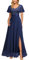 MIUSOL Women's Elegant Double V-Neck Sequin Embroidered Prom Bridesmaids Party Gown Formal Maxi Dress (XX-Large, Navy Blue)