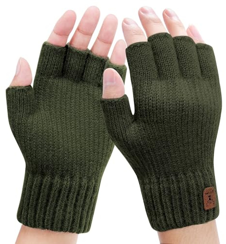 HeySocks - Gants sans doigts pour homme – Gants d’hiver sans extrémités de doigts, chauds, en tricot thermique pour la course, le vélo, les activités de plein air, L
