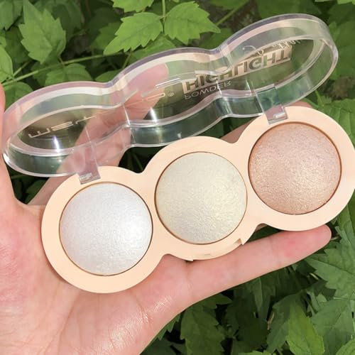 KARLOR Highlighter Palette, 3 Farben Gesicht Highlighter Puder Highlighter Make up Highlight Powder Diamant Champgner Golden zart verteilbar hochpigmentiert Augen Glitzer Schimmer Puder Nasen 01#
