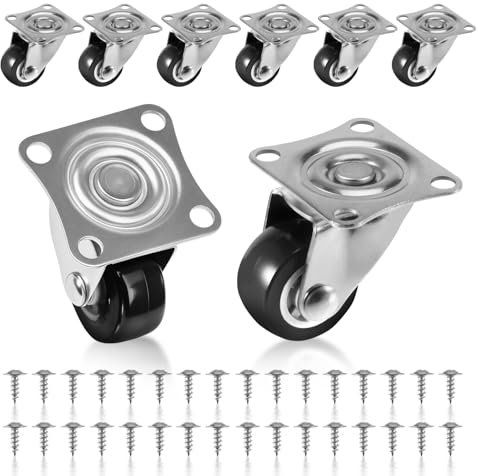UICCVOKK 8 Pcs Castor Wheels, Wheels for Furniture, Casters Set of 8 Trolley Wheel for Trunk Trolley Furniture Cabinet Castors, 25 mm PVC Plate Swivel Castor Wheel, Silent Castors With 16 Screws
