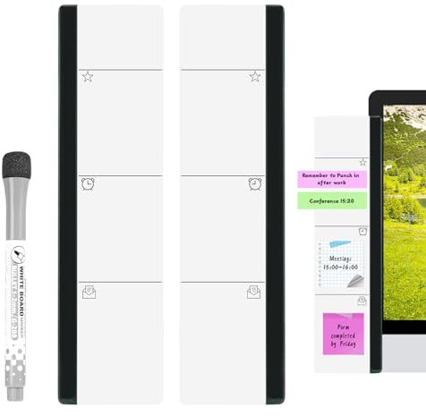 2 Pcs Monitor Memo Board 8 x 30cm Computer Monitor Message Boards Sticky Note Holders Reminder with Pen for Office Home (Left & Right)