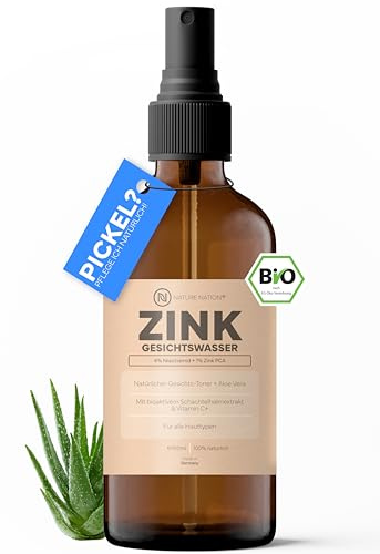 BIO Zink Gesichtswasser Spray Toner: Gesichtsreinigung gegen unreine Haut & Verfeinerung des Hautbilds; 4% Niacinamid, 1% Zink PCA, Aloe Vera, Vitamin C & Schachtelhalmextrakt. Zinkspray für jede Haut