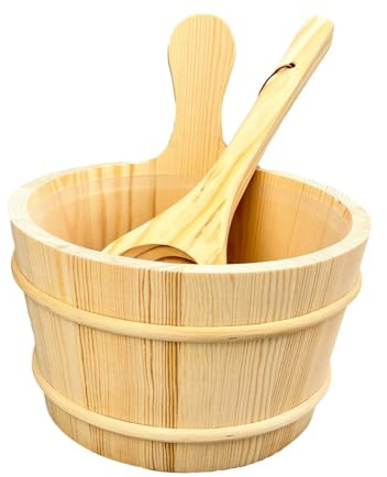 Pugermering Sauna Barrel and Ladle 5 L Sauna Pail Set for Swimming Pool Sauna Room Hotel