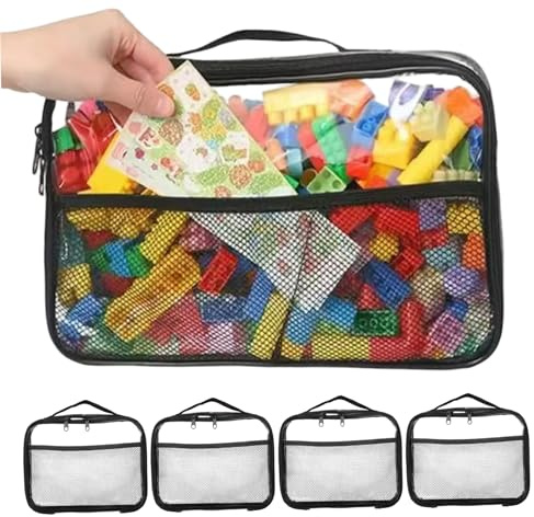 Lawnrden 4 Borse portaoggetti per Giocattoli, Borse Organizer per Giocattoli Impermeabili in PVC Trasparente con Cerniera, contenitori Multiuso per Giochi da Tavolo, Puzzle, Libri