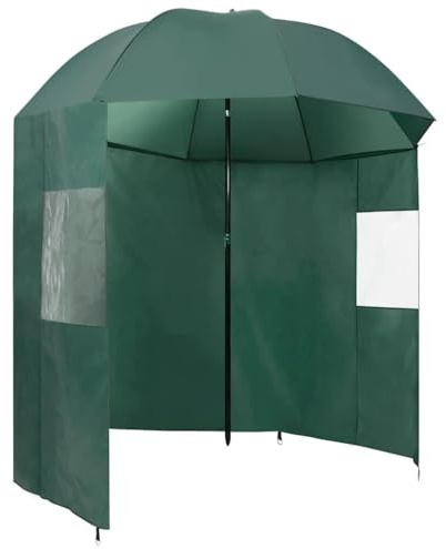 YunCangg Sombrilla de pesca verde 240 x con paredes laterales 100% impermeables, marco de acero con recubrimiento en polvo, protección UV y varillas de metal estables para jardín, terraza y sombra