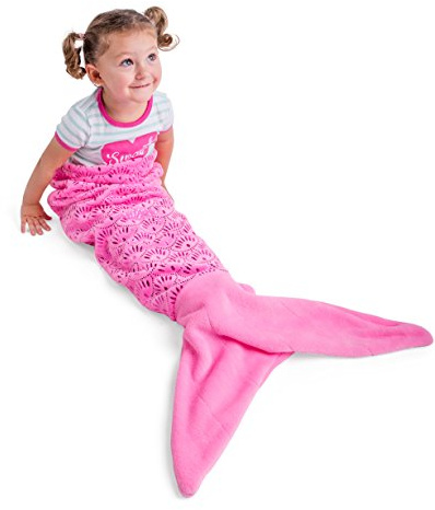 Vital Tiger Pink Mermaid Tail Blanket for Kids – Silky Soft Extra Cozy Plush Fleece Lined Cutout Lace Snuggle Blanket for Little Girl Toddler
