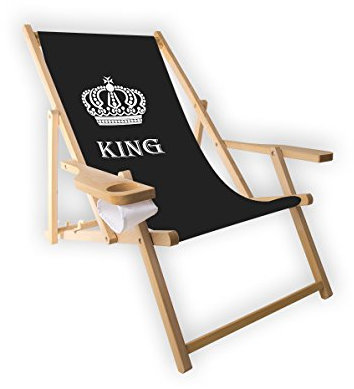 MultiBrands® Holz-Liegestuhl, mit Armlehne und Getränkehalter, klappbar, King
