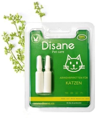 DISANE 2 Pipette Antiparassitarie per Gatti Naturale | 2 Mesi di Protezione Contro Insetti e parassiti: pulci, zecche e zanzare | Formulato sotto Controllo Veterinario Senza Tossicità per Il Gatto