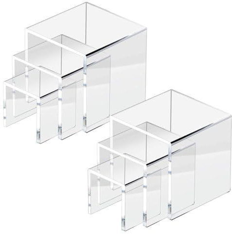2 Sets Acrylic Display Risers for Funko POP Figures | Jewelry Display Riser | Clear Display Stands | Retail Displays Bridge Showcase for Cupcake Stands / Candy Dessert Table Decorations - 3x4x5