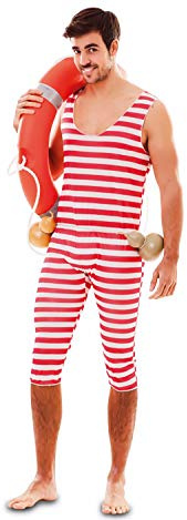 Disfraz de Hombre Traje de baño Retro Carnaval de Fiesta de Playa a Rayas Rojas y Blancas (52)
