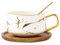Eplze YBK Tech Porcelain Tea Cup Coffee Mug Set for Afternoon Tea - Marble Pattern (White, Short 300ml + Wood Saucer)