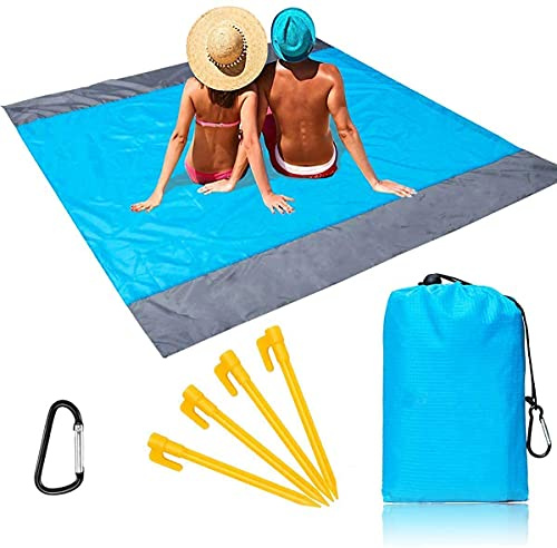 Picnic Mat 210 x 200cm Waterproof Sandproof Picnic Blanket With 4 Fixed Nails, Reinforced Edging For Beach, Camping, Hiking & Picnic