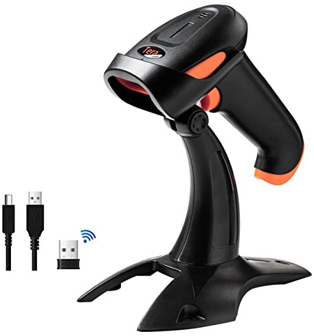 Tera Barcode-Scanner 1D 2D QR 3 in 1 Wireless 2.4 GHz/Bluetooth/USB Wired Barcode-Lesegerät mit Ständer/Halterung, HW0001