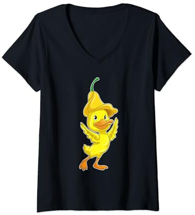 Damen Ente gelbe Glockenblume Mütze T-Shirt mit V-Ausschnitt