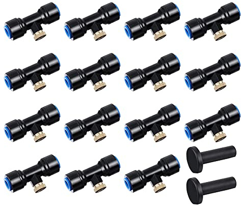 HUAZIZ Kit Ugelli 15 PCS per Nebbia, Raffreddamento Nebulizzatore da Esterno, Raccordo a T, Atomizzatore Irrigatore da Giardino (Blue)