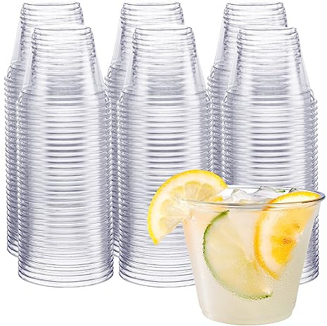 GUSTO [9 oz - 300 Count Clear Plastic Cups, Sturdy & BPA-Free Disposable Cups for Parties, Cocktails, Wine, Smoothies & Cold Beverages – Crystal-Clear, Durable, and Food Safe - Formerly Comfy Package