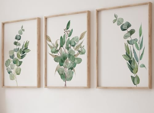 Eviepops Prints Stampe Botaniche Eucalipto Set di 3 Quadri Verde Naturale Senza Cornice, Decorazione Parete Moderna per Soggiorno e Camera (A4)