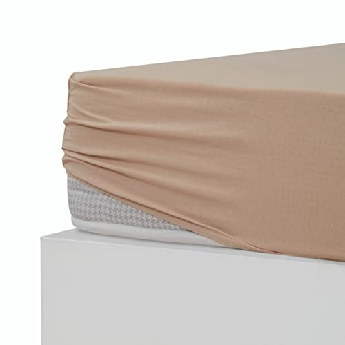 Stupendo Jersey Spannbettlaken Spannbetttuch Laken Bettlaken 100% Baumwolle Oeko-TEX® Steghöhe bis 25 cm (Beige, 180x200-200x200 + 25 cm)
