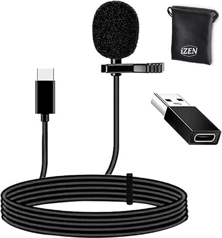 Lavalier Lapel Microphone USB C Professional Omnidirectional Condenser Clip on Microphone for Recording, Vlogging, Podcasting Compatible with Laptop, Tablet (2m/6.6ft Mic for Android Phones)