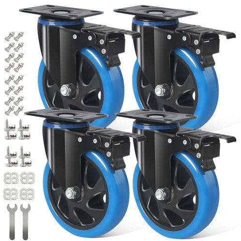 RRIUTO Lenkrollen 125MM mit Bremse Schwerlastrollen inkl. Montagezubehör Transportrollen 360° Drehung bis 800KG, Möbelrollen Lenkrollen für Möbel, Industrierollen mit Platte für Trolley, Tisch